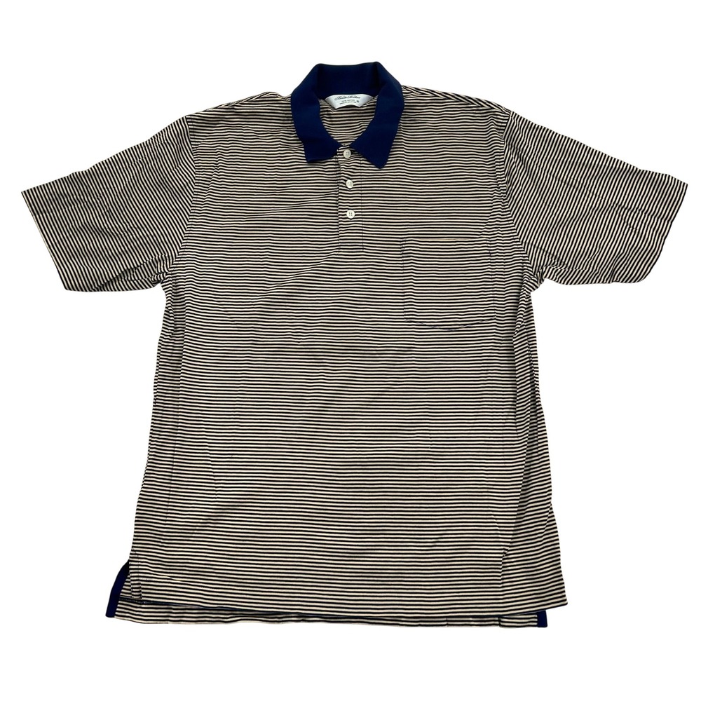 Vintage Brooks Brothers Polo Shirt Mens M Cotton Striped Preppy Old Money Navy